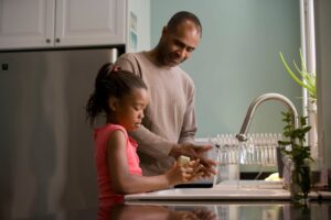 Parent talking with their child about mental health